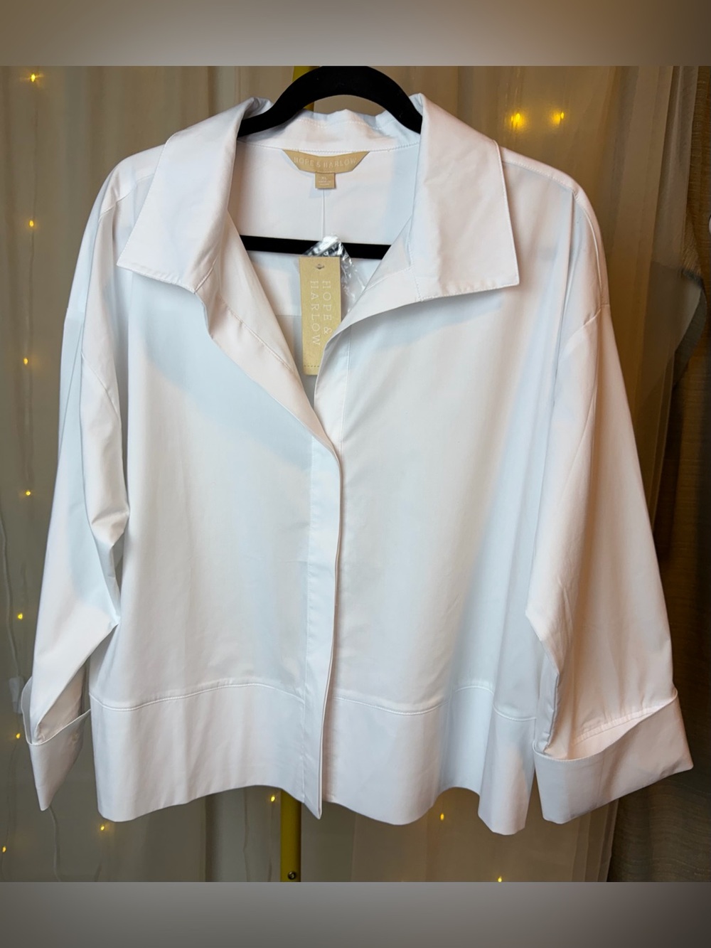 NWT Hope & Harlow XL Women's White Relaxed Collared Blouse